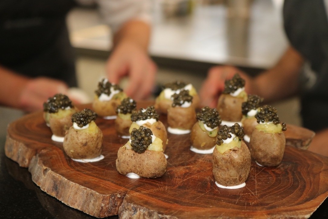 New-potato canapes with caviar